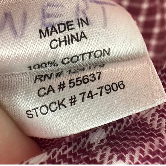 Johnston & Murphy Shirt Mens L Burgundy White Checkered Herringbone Long Sleeve - Picture 7 of 8